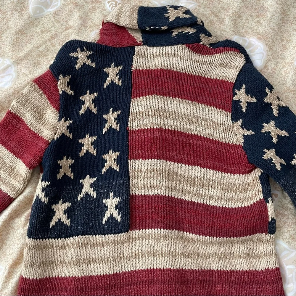 Women’s Polo Ralph Lauren American Flag Chunky Knit Cardigan Sweater Size SP - Picture 5 of 14